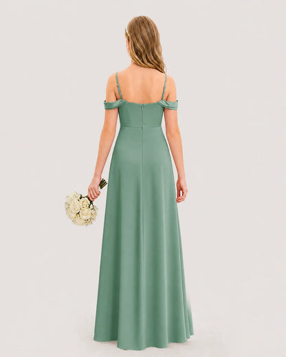 Dideyttawl Off the Shoulder Satin Junior Bridesmaid Dress