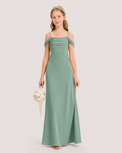 Dideyttawl Off the Shoulder Satin Junior Bridesmaid Dress