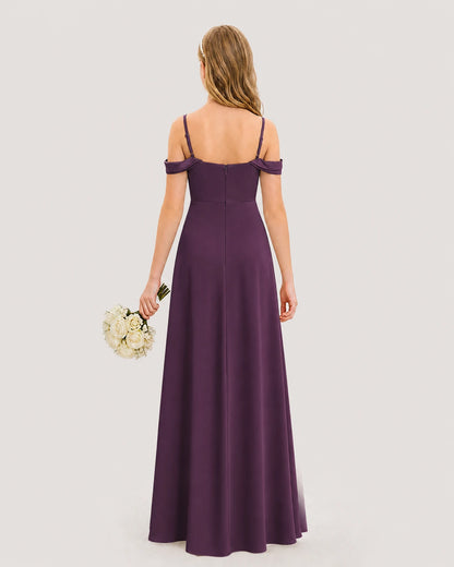 Dideyttawl Off the Shoulder Satin Junior Bridesmaid Dress