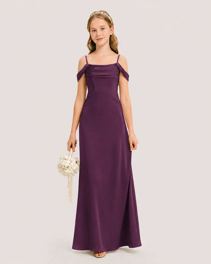 Dideyttawl Off the Shoulder Satin Junior Bridesmaid Dress