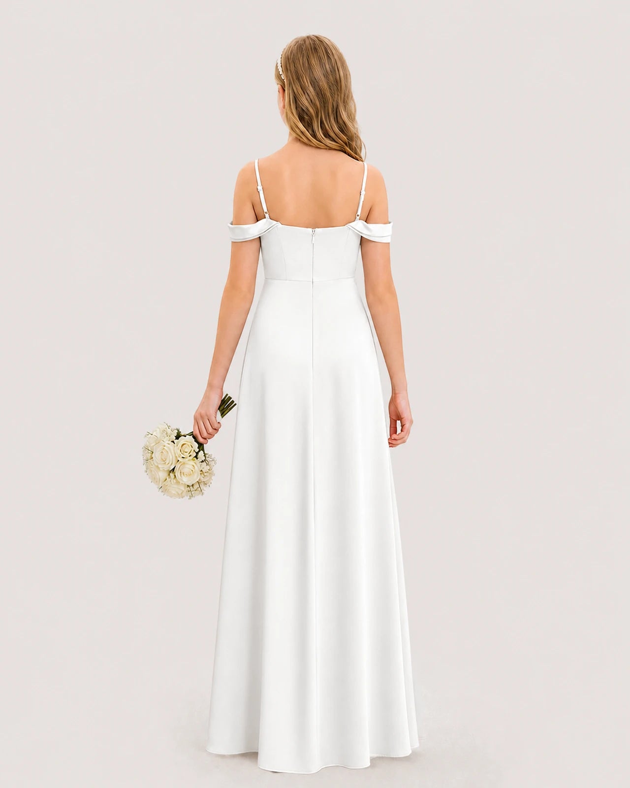 Dideyttawl Off the Shoulder Satin Junior Bridesmaid Dress