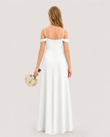 Ivory Satin Off-the-Shoulder A-Line Junior Bridesmaid Dresses Back View