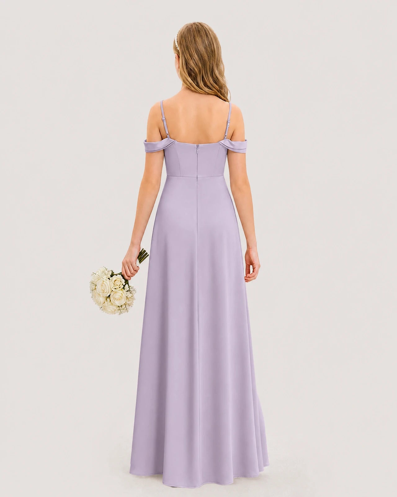 Dideyttawl Off the Shoulder Satin Junior Bridesmaid Dress