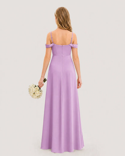 Dideyttawl Off the Shoulder Satin Junior Bridesmaid Dress