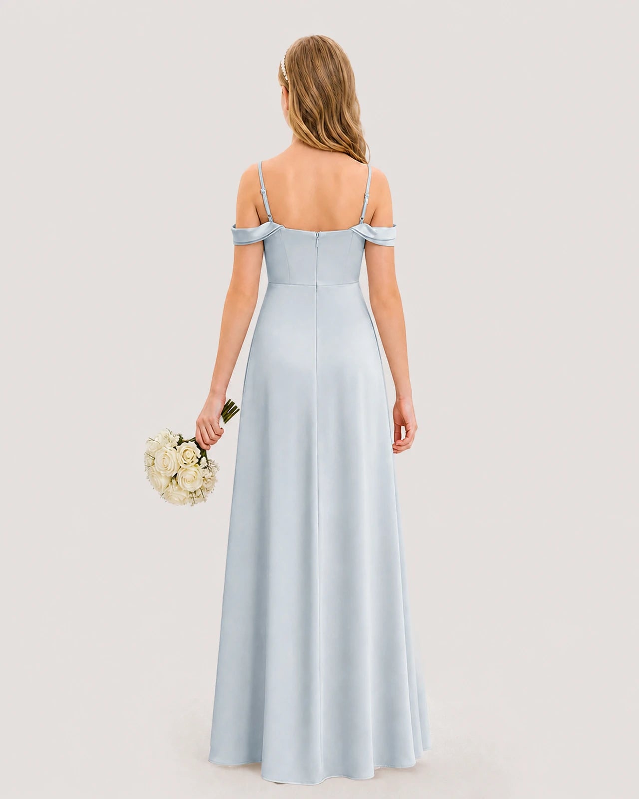 Dideyttawl Off the Shoulder Satin Junior Bridesmaid Dress