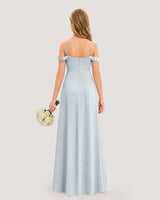 Mist Satin Cold Shoulder A-Line Junior Bridesmaid Dresses Back View