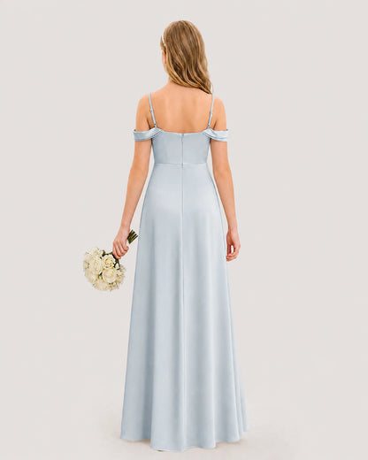 Dideyttawl Off the Shoulder Satin Junior Bridesmaid Dress