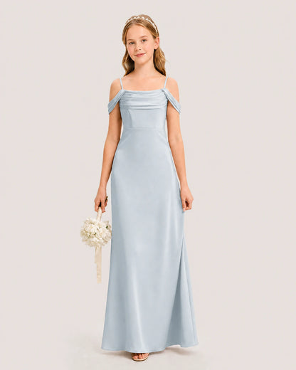 Dideyttawl Off the Shoulder Satin Junior Bridesmaid Dress