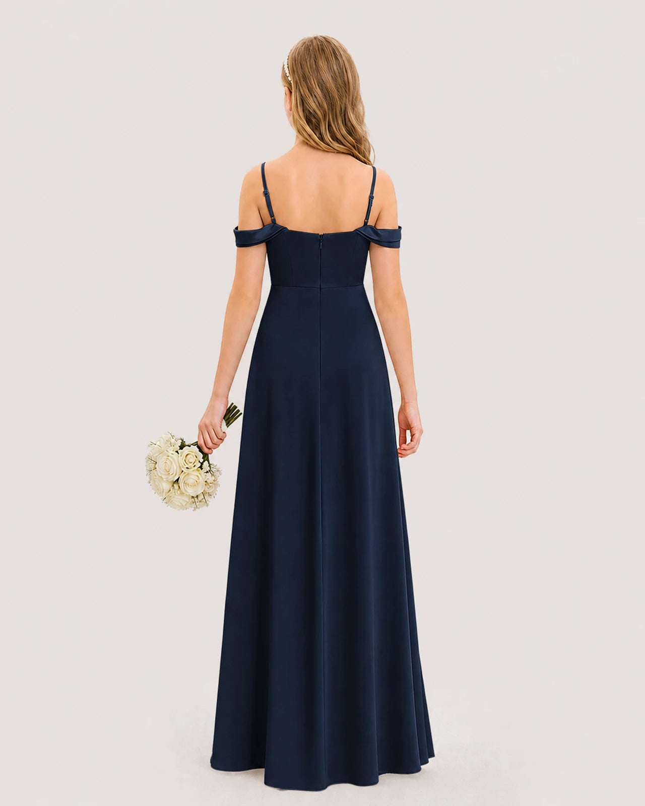 Dideyttawl Off the Shoulder Satin Junior Bridesmaid Dress