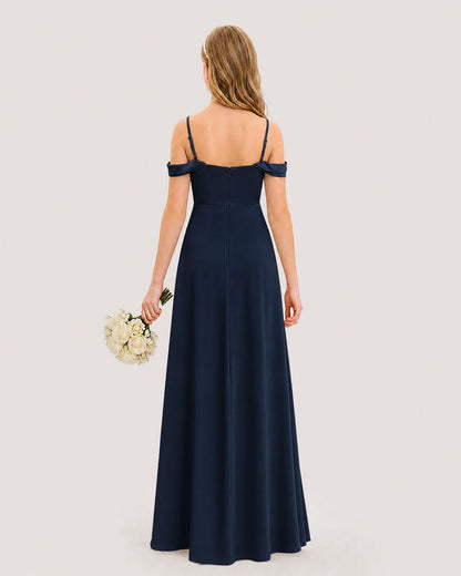Dideyttawl Off the Shoulder Satin Junior Bridesmaid Dress