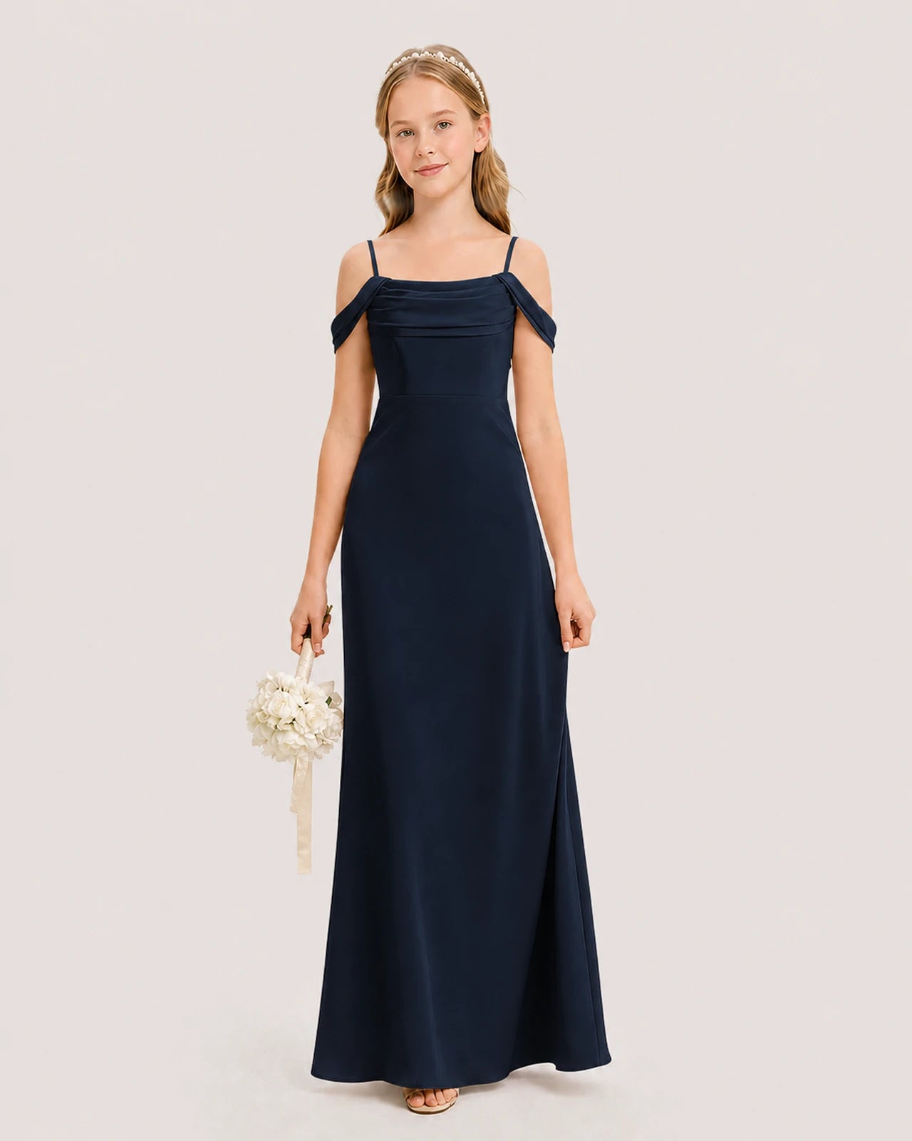 Dideyttawl Off the Shoulder Satin Junior Bridesmaid Dress