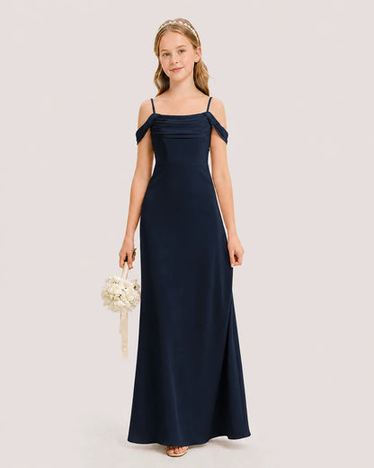 Dideyttawl Off the Shoulder Satin Junior Bridesmaid Dress