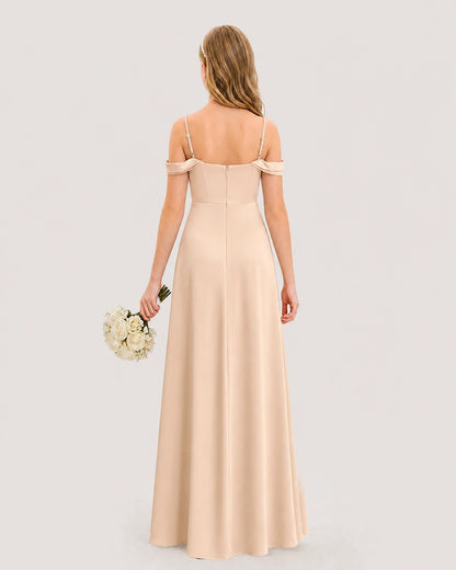 Dideyttawl Off the Shoulder Satin Junior Bridesmaid Dress