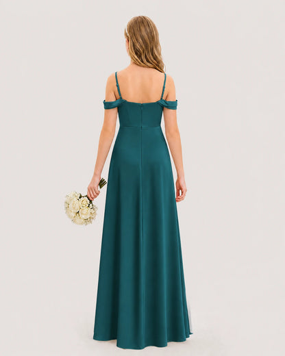 Dideyttawl Off the Shoulder Satin Junior Bridesmaid Dress