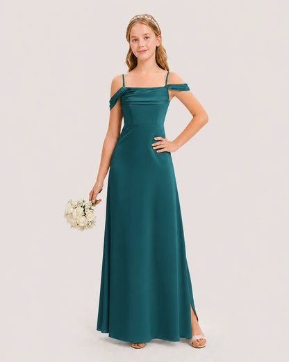 Dideyttawl Off the Shoulder Satin Junior Bridesmaid Dress