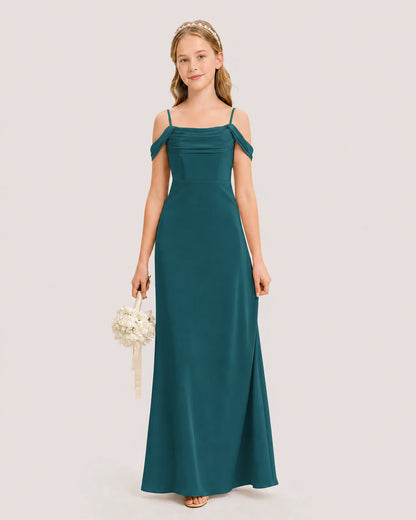 Dideyttawl Off the Shoulder Satin Junior Bridesmaid Dress