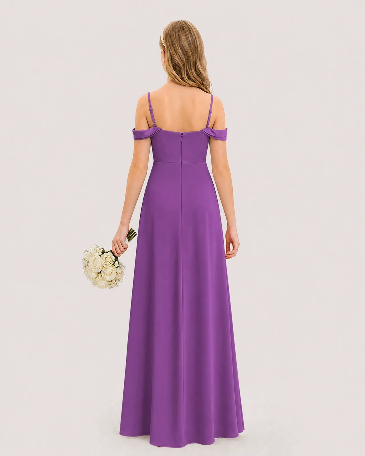 Dideyttawl Off the Shoulder Satin Junior Bridesmaid Dress
