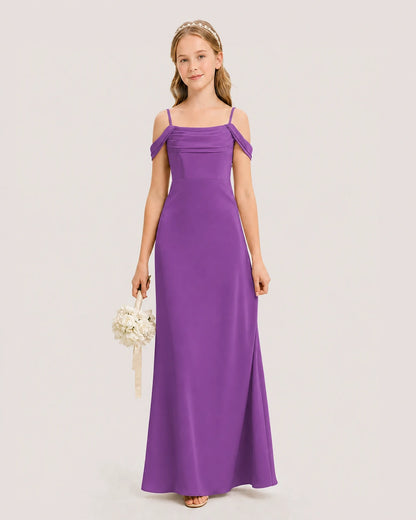 Dideyttawl Off the Shoulder Satin Junior Bridesmaid Dress