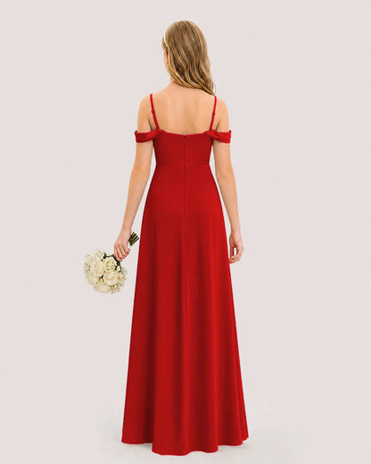 Dideyttawl Off the Shoulder Satin Junior Bridesmaid Dress