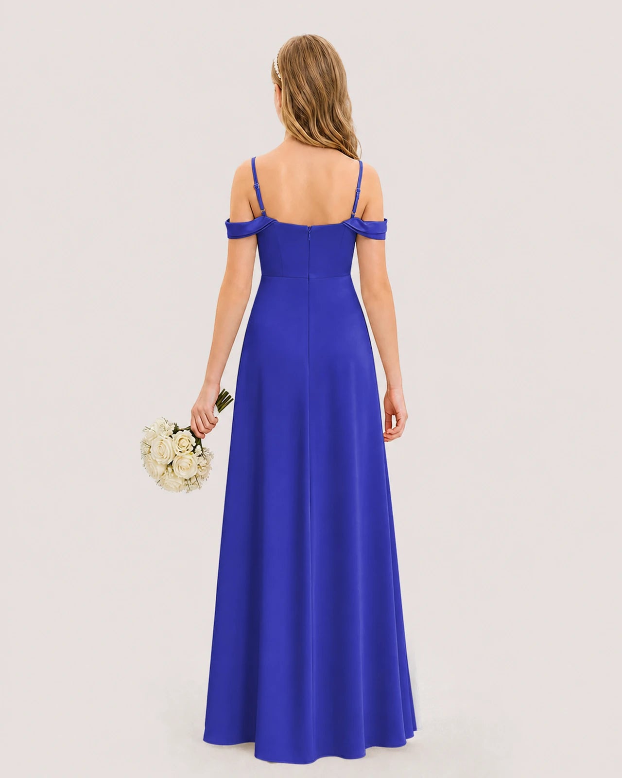 Dideyttawl Off the Shoulder Satin Junior Bridesmaid Dress