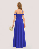 Royal Blue Satin Cold Shoulder A-Line Junior Bridesmaid Dresses Back View