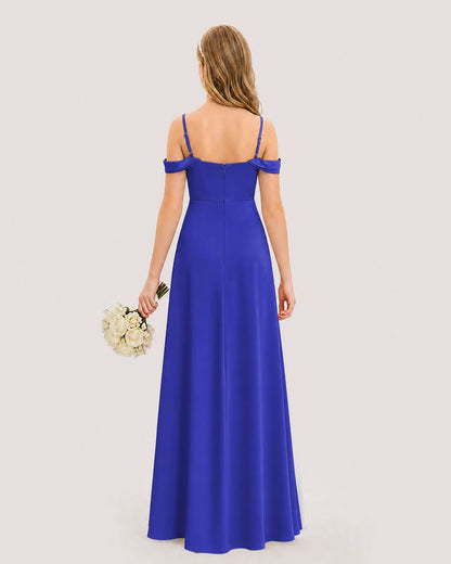 Dideyttawl Off the Shoulder Satin Junior Bridesmaid Dress