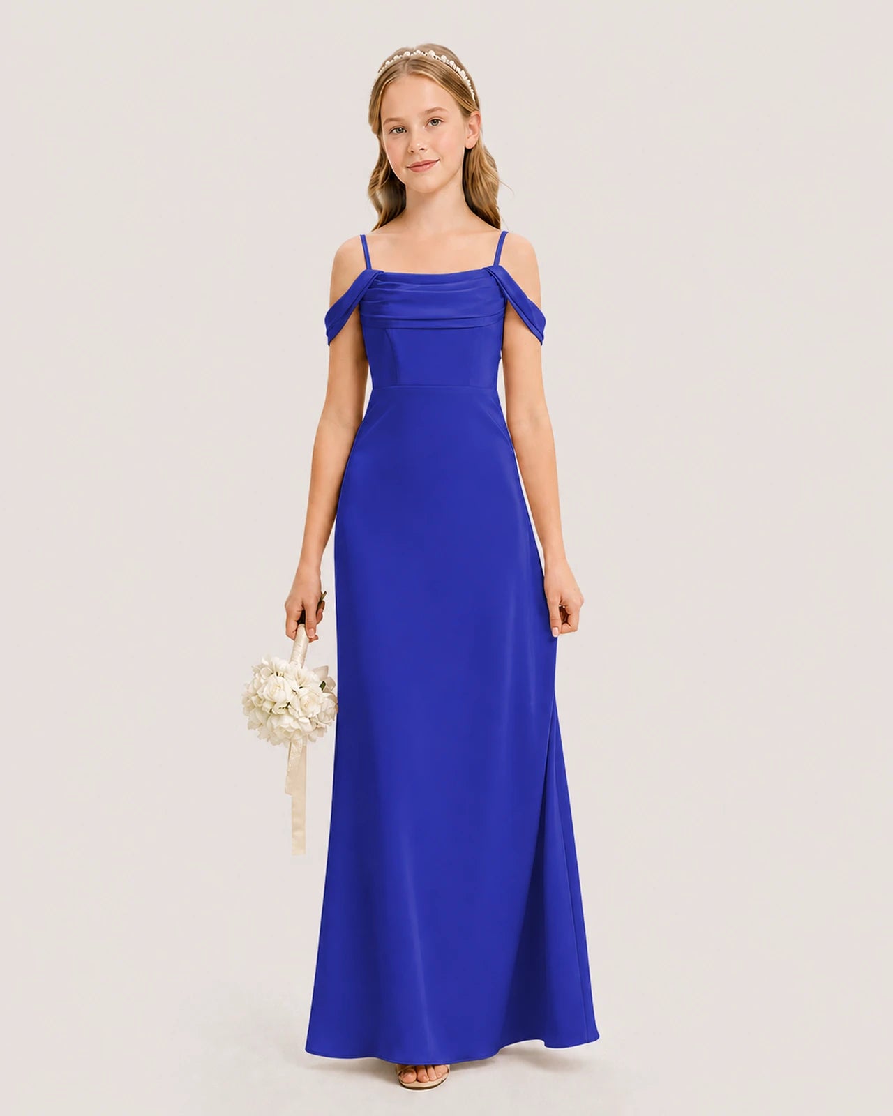Dideyttawl Off the Shoulder Satin Junior Bridesmaid Dress