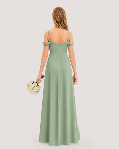 Dideyttawl Off the Shoulder Satin Junior Bridesmaid Dress