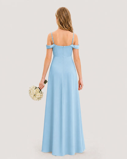 Dideyttawl Off the Shoulder Satin Junior Bridesmaid Dress