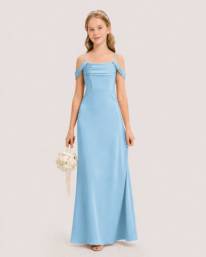 Dideyttawl Off the Shoulder Satin Junior Bridesmaid Dress