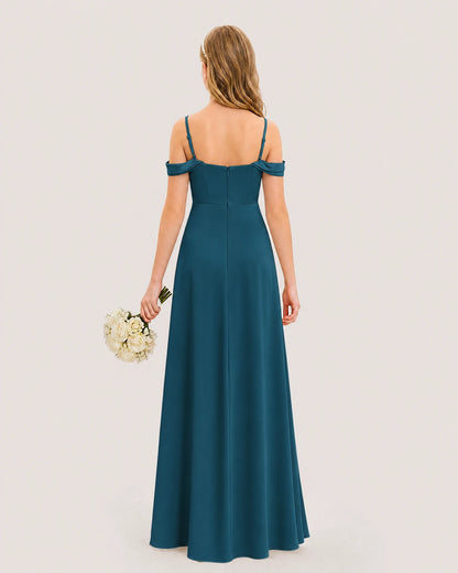 Dideyttawl Off the Shoulder Satin Junior Bridesmaid Dress