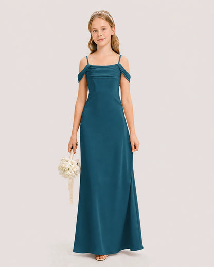 Dideyttawl Off the Shoulder Satin Junior Bridesmaid Dress