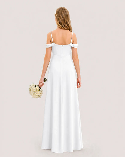 Dideyttawl Off the Shoulder Satin Junior Bridesmaid Dress