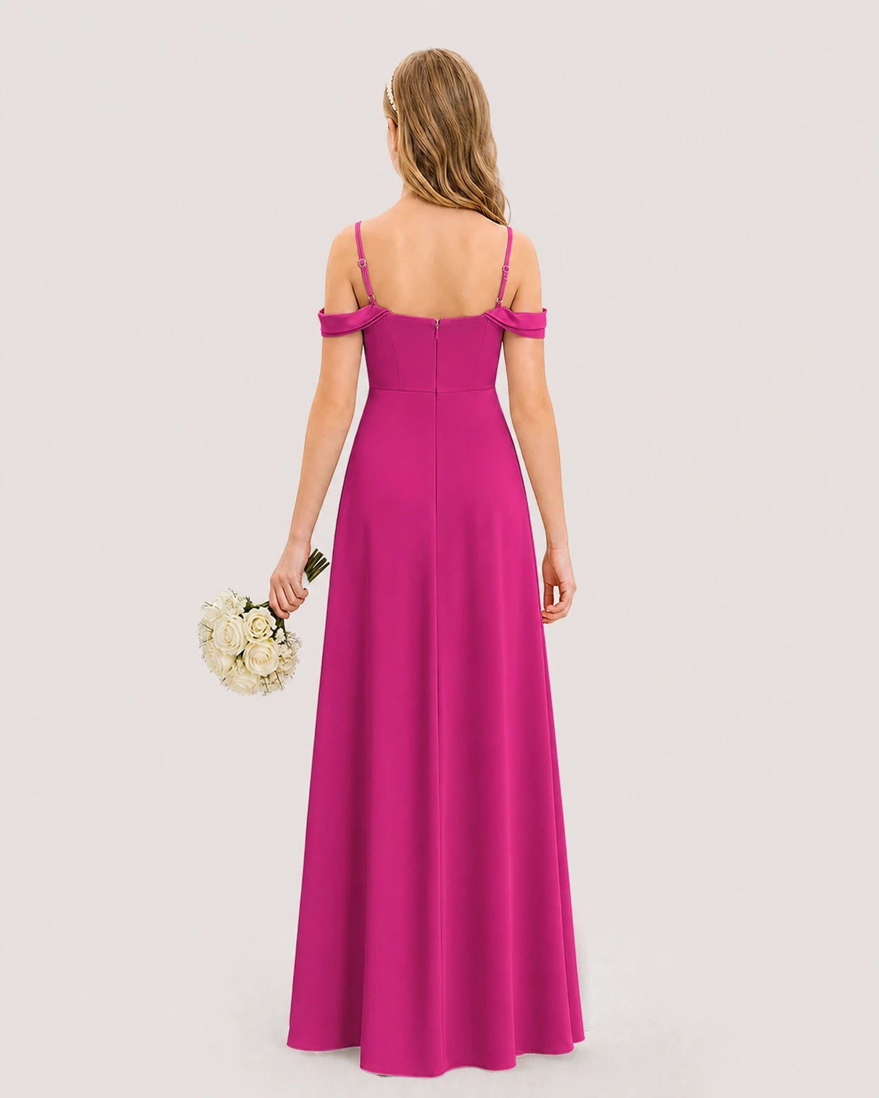Dideyttawl Off the Shoulder Satin Junior Bridesmaid Dress