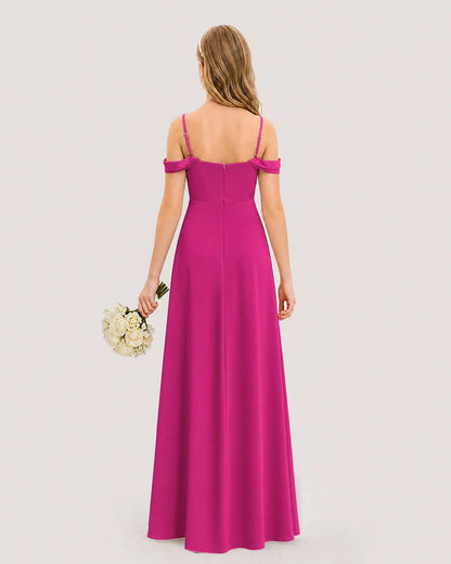Dideyttawl Off the Shoulder Satin Junior Bridesmaid Dress