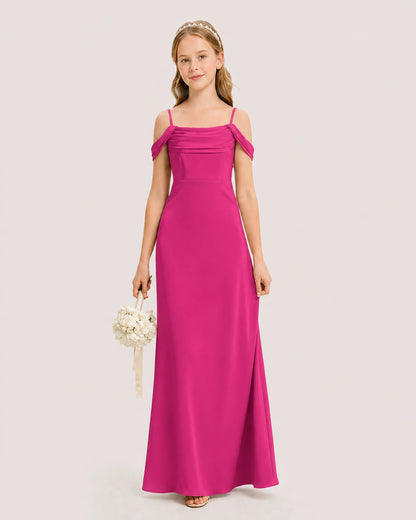 Dideyttawl Off the Shoulder Satin Junior Bridesmaid Dress