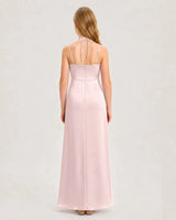 Blush Pink Satin Halter Junior Bridesmaid Dresses Back View