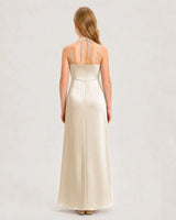 Champagne Satin Halter Junior Bridesmaid Dresses Back View