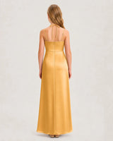 Gold Satin Halter A-Line Junior Bridesmaid Dresses Back View