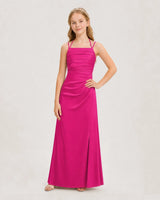 Hot Pink Satin Halter Junior Bridesmaid Dresses Front View