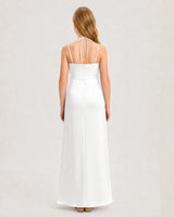 Ivory Satin Halter Junior Bridesmaid Dresses Back View