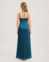 Teal Satin A-Line Junior Bridesmaid Dresses Back View