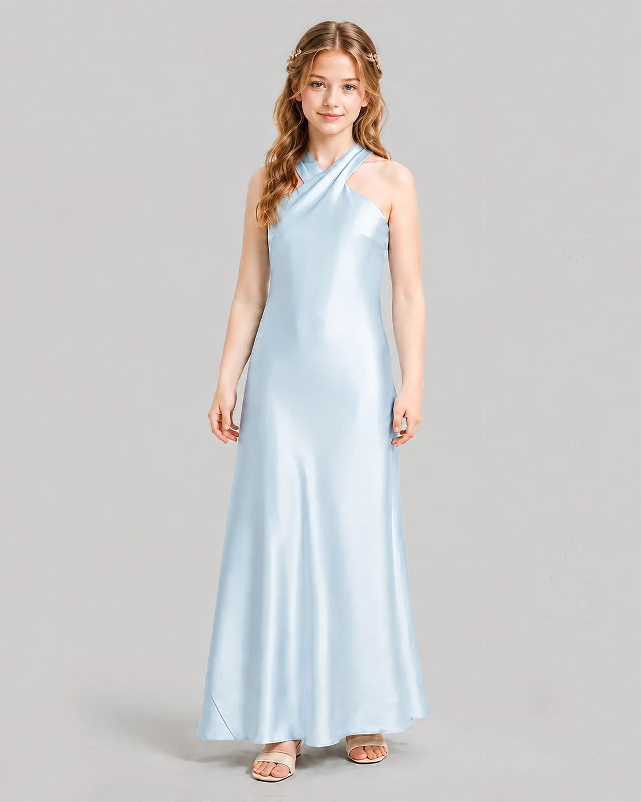 Baby Blue A-line Girls Formal Dresses Front