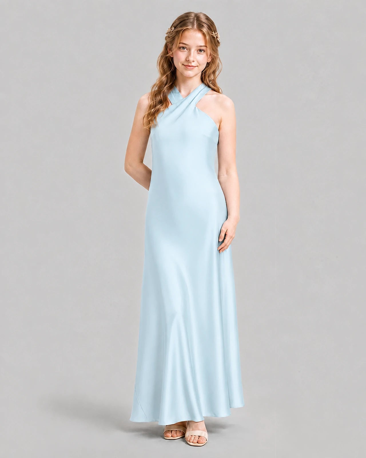 Baby Blue A-line Girls Formal Dresses Pose