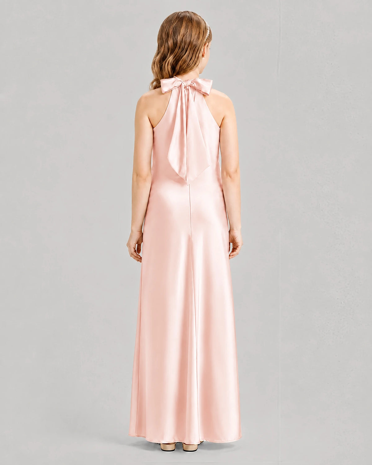 Blush Pink A-line Girls Formal Dresses Back