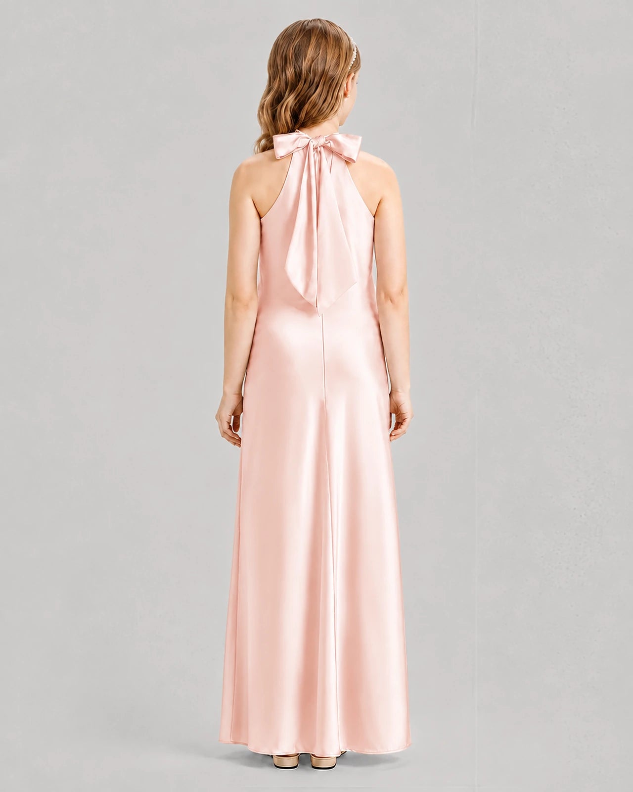 Blush Pink A-line Girls Formal Dresses Back