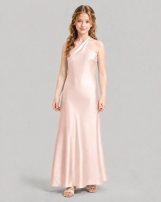 Blush Pink A-line Girls Formal Dresses Front