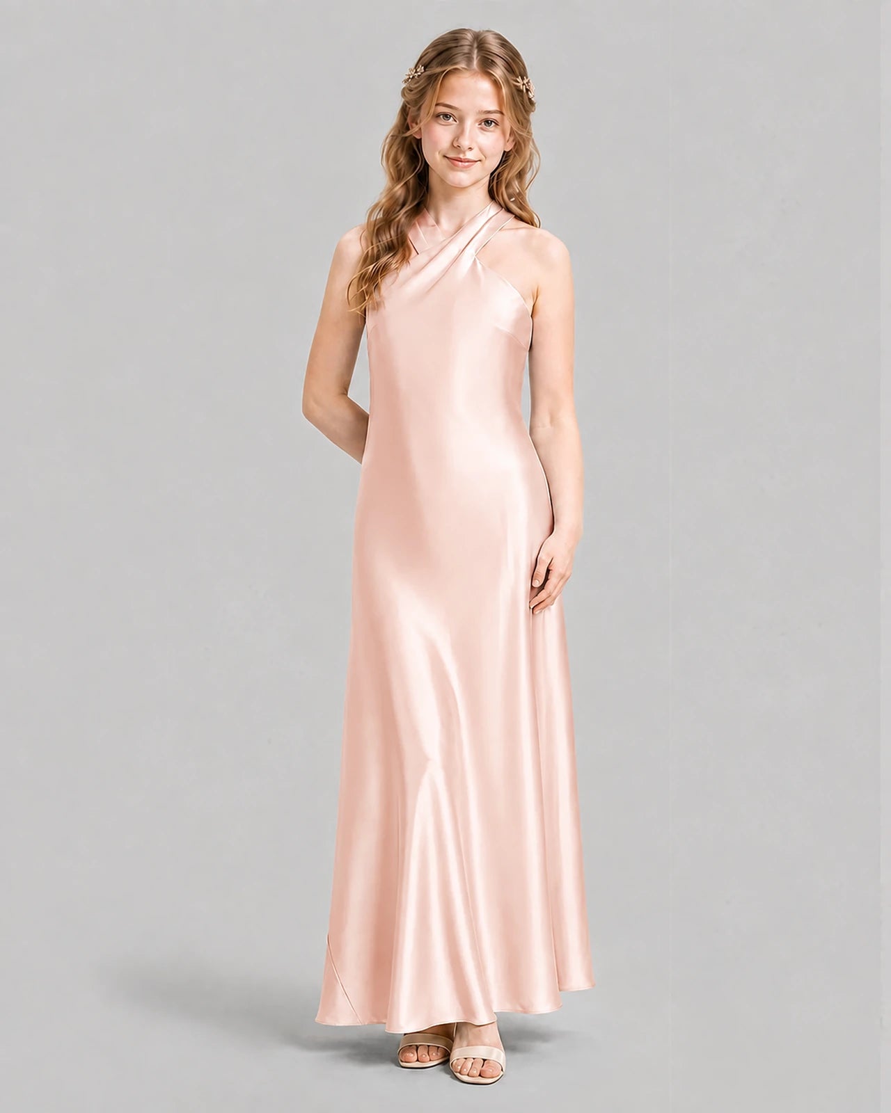 Blush Pink A-line Girls Formal Dresses Pose