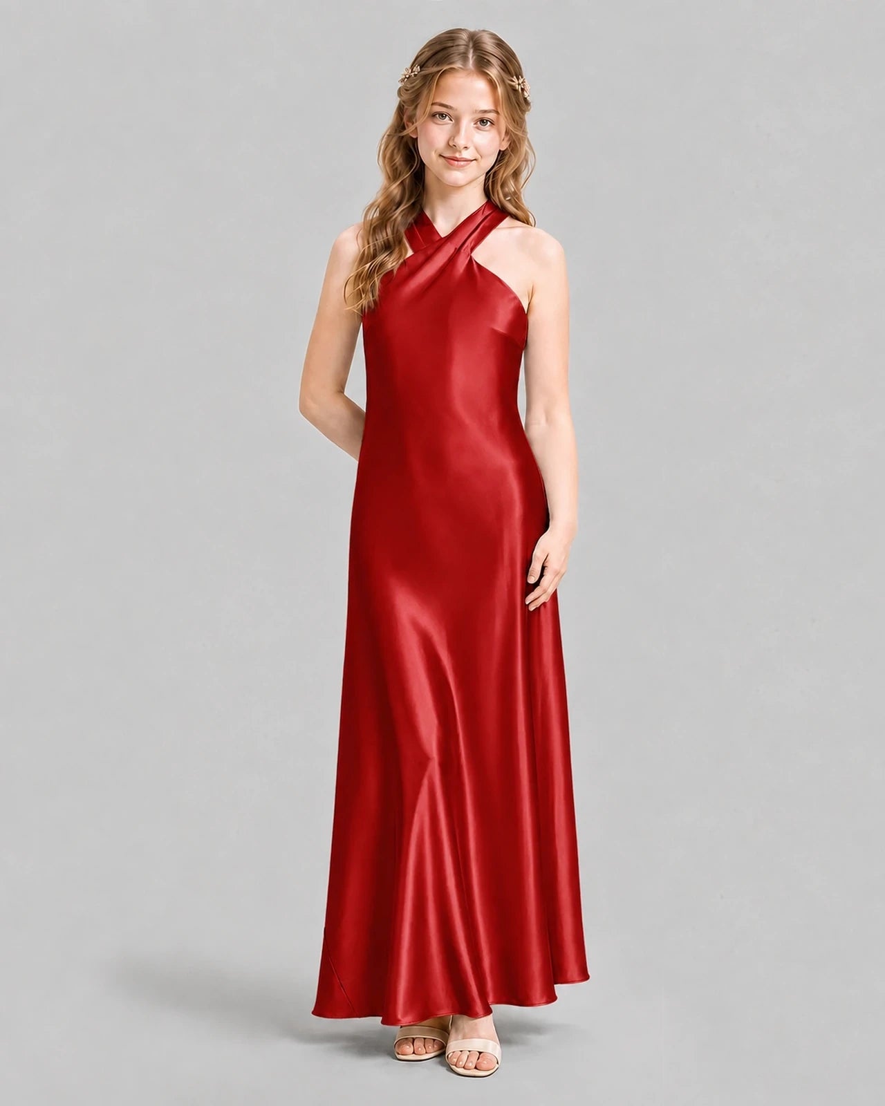 Burgundy A-line Girls Formal Dresses Pose