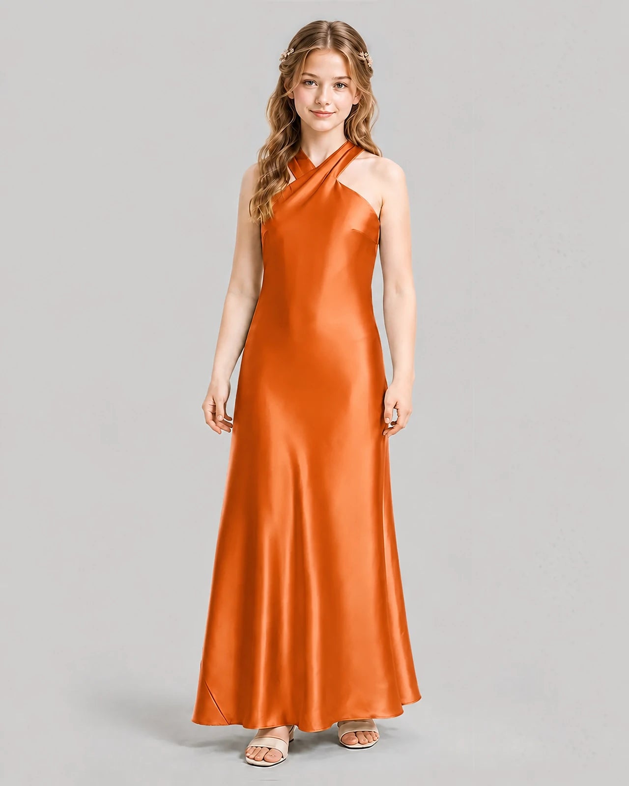 Burnt Orange A-line Girls Formal Dresses Front